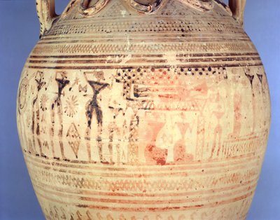 Attische Laat-Geometrische IIb amphora, detail, ca. 720-700 v.Chr. (keramiek) door Greek